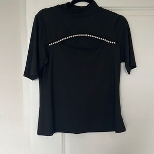 Black pearl short sleeve turtleneck top‎